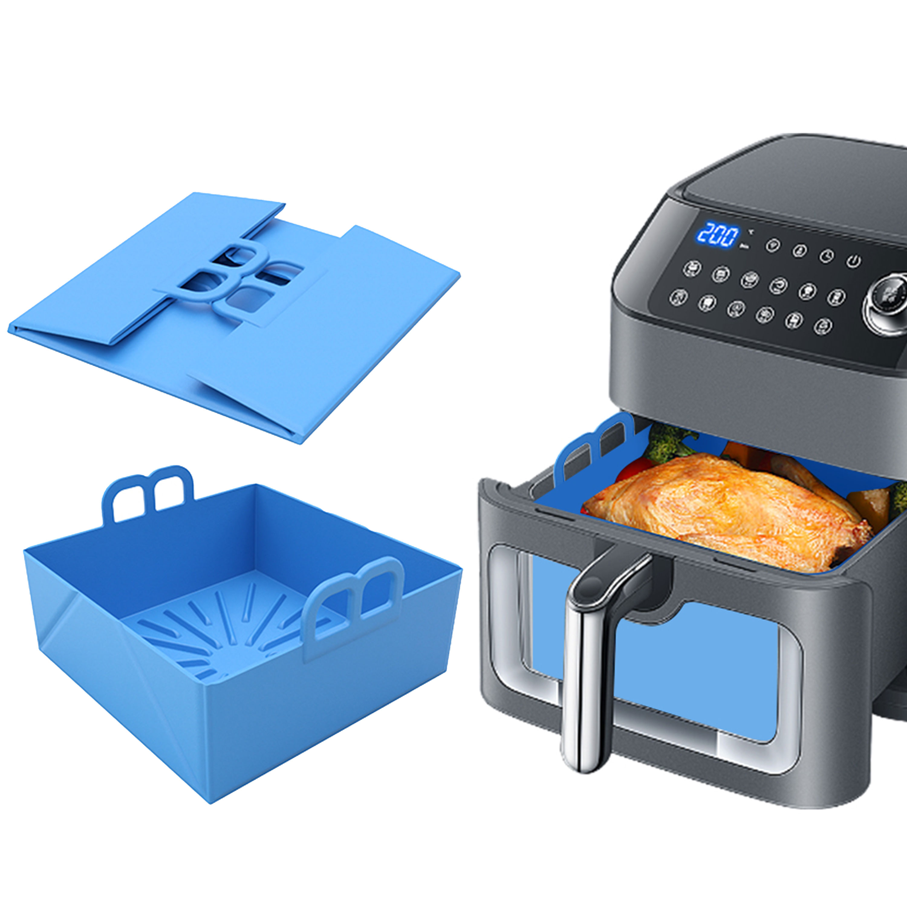 Air Fryer Silicone Pot Liner - Складная силиконовая корзина для посуды для